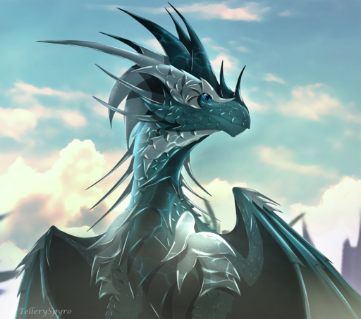2019 ambiguous_gender claws day detailed_background digital_media_(artwork) dragon feral hi_res horn membrane_(anatomy) membranous_wings outside scales scalie sky solo spines telleryspyro western_dragon wings // 1780x1576 // 3.0MB