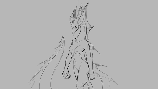 16:9 2019 anthro breasts dragon female fin genitals grey_background monochrome navel nipples nude pussy simple_background sketch solo watsup widescreen // 1344x756 // 178.5KB