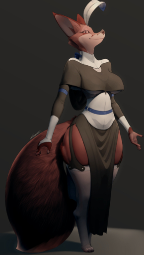 absurd_res anthro bow breasts canid canine cherry_(dredjir) clothed clothing corset dredjir feathers female fox garter_straps gloves handwear hi_res leggings legwear lingerie mammal smile solo standing thick_thighs thigh_highs topwear under_boob wide_hips // 1702x3000 // 2.9MB