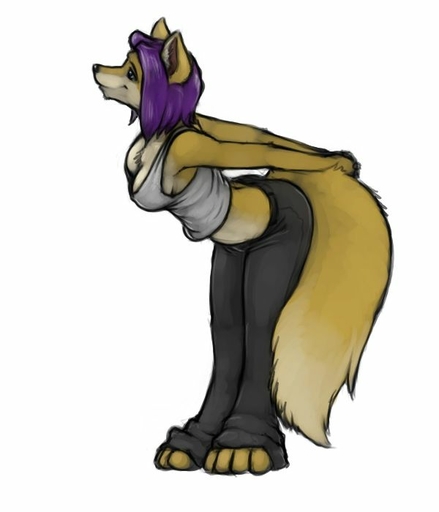 anthro bottomwear breasts canid canine chest_tuft cleavage clothed clothing female fluffy fluffy_tail fox fur geena_gonorah hair ipoke mammal pants purple_eyes purple_hair shirt simple_background solo tank_top topwear tuft white_background // 600x700 // 29.2KB