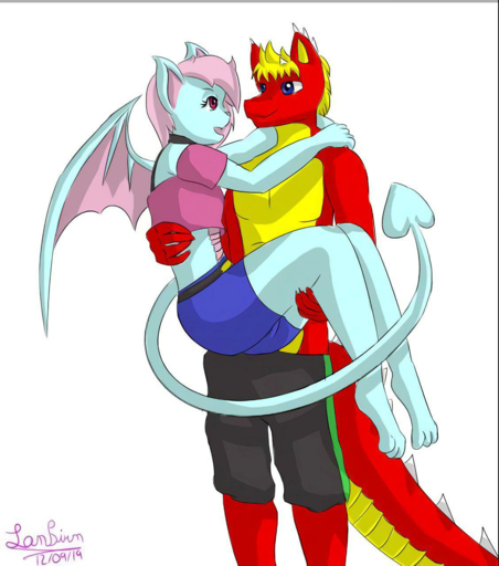 chiropteran digital_media_(artwork) dragon duo girly hi_res lambirn mammal many_claws_(character) scalie terry_(character) wings // 1128x1278 // 967KB