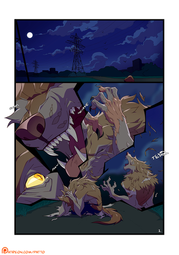 5_fingers anthro canid canine canis cloud comic digital_media_(artwork) english_text fingers hi_res male mammal moon night open_mouth outside patto sky teeth text tongue transformation were werecanid werecanine werewolf wolf // 1053x1500 // 815KB