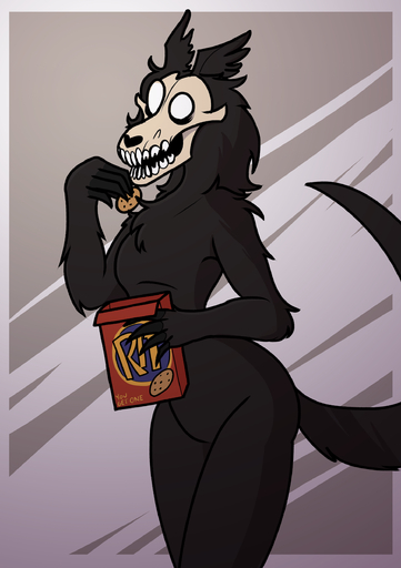 absurd_res anthro black_body black_fur bone canid canine female fur hair hi_res keadonger malo mammal monster pupils scp-1471 scp-1471-a scp_foundation simple_background skull skull_head solo undead white_eyes white_pupils // 1748x2480 // 2.0MB