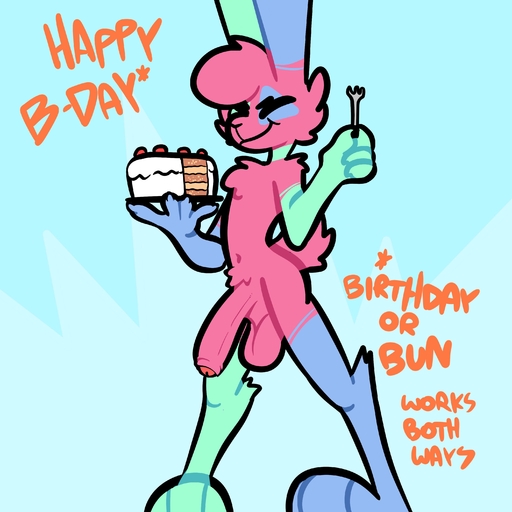 1:1 absurd_res anthro balls big_penis birthday birthday_cake blue_background blue_body blue_fur cake chest_tuft cutlery dessert eating eyes_closed food foreskin fork fur genitals green_body green_fur hi_res huge_penis kitchen_utensils lagomorph leporid male mammal nude partially_retracted_foreskin penis pink_body pink_fur pubes rabbit simple_background solo the_xing1 tools tuft xing_(the_xing1) // 3000x3000 // 364.0KB