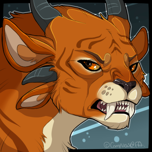 1:1 4_ears ambiguous_gender charr compass_(artist) fangs felid feral fur guild_wars headshot_portrait horn icon looking_aside looking_at_viewer low_res mammal multi_ear portrait side_view solo teeth video_games // 500x500 // 188.7KB