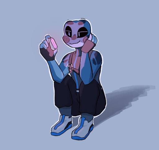 2021 amphibian anthro blue_background clothed clothing digital_media_(artwork) enginetrap fingerless_gloves footwear frog fully_clothed gloves handwear hi_res holding_object light lighting shaded shoes simple_background solo // 2022x1907 // 584.6KB