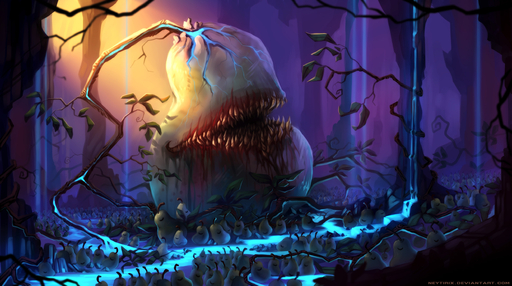 ambiguous_gender biting_pear_of_salamanca blood bodily_fluids cursed_image detailed_background elemental_creature flora_fauna food food_creature fruit group hi_res living_fruit neytirix nightmare_fuel not_furry open_mouth pear plant sharp_teeth standing teeth // 2505x1401 // 679.1KB
