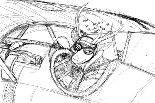 aircraft airplane ambiguous_gender antlers biplane black_and_white cervid clothed clothing comic deer_prince dialogue english_text eyewear flying goggles headgear headwear hladilnik horn male mammal monochrome outside simple_background sketch sky solo text vehicle white_background world_war_1 // 1280x853 // 607.7KB