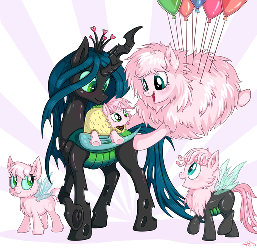 2015 <3 arthropod baby balloon blush changeling clothing costume crown cub cute_fangs daughter equid equine eyelashes eyeshadow family fan_character fangs female feral floating fluffle_puff food friendship_is_magic full-length_portrait fur green_eyes green_sclera group hair hasbro hi_res hooves horn horse hybrid insect_wings makeup male mammal mother my_little_pony open_mouth open_smile parent pink_background pink_body pink_fur pink_hair pony portrait pupils queen_chrysalis_(mlp) shadow simple_background slit_pupils smile son sorc suspended_in_midair taco teal_eyes teal_hair tongue tongue_out underhoof wings young // 1426x1380 // 1.0MB