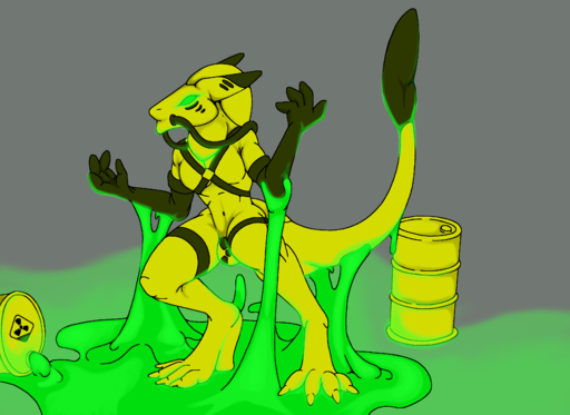 absurd_res anthro dripping genitals glowing hi_res kronas male penis radioactive rubber sergal slime thenegative // 3501x2550 // 1.2MB
