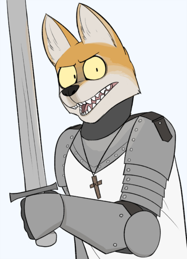 2018 angry anthro armor canid canine canis clothed clothing coyote cross cross_necklace crusader digital_media_(artwork) fur hi_res jewelry keadonger looking_at_viewer male mammal melee_weapon necklace open_mouth orange_body orange_fur plate_armor scp-2547 scp_foundation simple_background solo sword teeth tongue weapon white_background white_body white_fur // 1309x1812 // 654.8KB