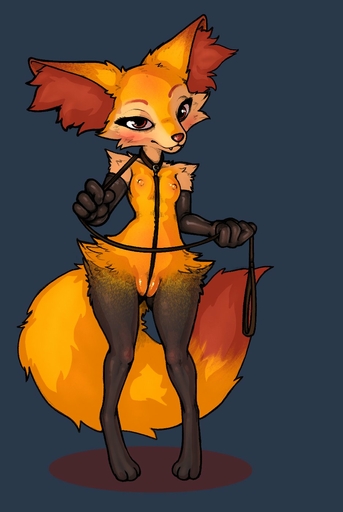 2022 anthro armwear biped black_body black_fur blue_background blush braixen breasts clothing collar digital_media_(artwork) digitigrade dipstick_tail ear_tuft elbow_gloves fangs female fur genitals gloves handwear hi_res leash markings multicolored_body multicolored_fur nipples pokemon_(species) pussy pussy_floss red_body red_eyes red_fur scruffythedeer simple_background small_breasts solo standing tail_markings tuft video_games white_body white_fur yellow_body yellow_fur // 939x1400 // 116.0KB