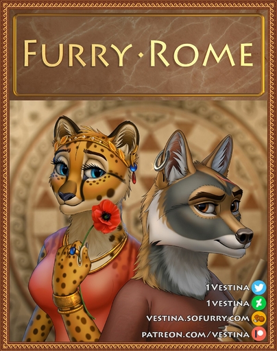 ancient ancient_rome anthro bracelet canid canine canis cheetah clothed clothing coyote crown dress duo ear_piercing ear_ring eye_contact felid feline female flower fur hi_res inner_ear_fluff jewelry julia_(vestina) looking_at_another male malefemale mammal necklace piercing plant poppy_(disambiguation) ring roman roman_empire rome servius_(vestina) smile text tiara tuft tunic url vestina yellow_body yellow_fur // 1420x1800 // 428.3KB