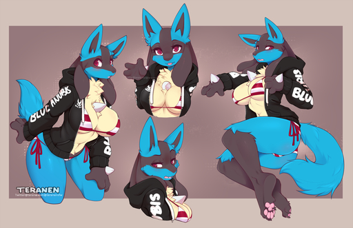 anthro anubis bikini breasts canid canine chest_tuft cleavage clothed clothing conditional_dnp deity female hoodie lucario mammal pokemon_(species) sketch_page solo swimwear teranen topwear tuft video_games // 1237x800 // 597.3KB