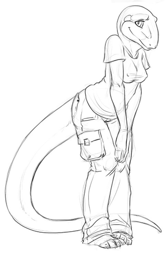 anthro biped black_and_white bottomwear breasts cargo_pants clothed clothing conditional_dnp female hindpaw jenny_(slither) komodo_dragon lizard monitor_lizard monochrome nipples non-mammal_breasts pants paws reptile scalie sefeiren shirt simple_background sketch solo standing topwear white_background // 478x736 // 62.4KB