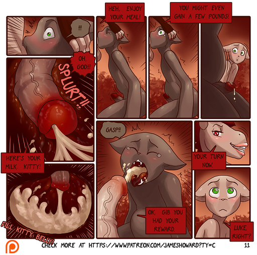 4_fingers abdominal_bulge animal_genitalia animal_penis anthro ariel_(james_howard) armwear balls blush bodily_fluids bulge clothing collar comic cum cum_in_mouth cum_in_stomach cum_inflation cum_inside cum_on_tongue cumshot_in_mouth deep_throat dialogue digital_media_(artwork) domestic_cat duo_focus english_text equid equine equine_penis erection fangs felid feline felis fingers forced forced_oral genital_fluids genitals gib_(james_howard) girly group hand_on_head horse humanoid_genitalia humanoid_penis hypnosis inflation internal internal_oral james_howard jewelry looking_at_viewer luke_(james_howard) male malemale mammal medial_ring mind_control necklace open_mouth oral organs penetration penis sex smile spiral_eyes stomach stomach_fuck stomach_penetration text tongue url white_balls // 911x905 // 698.5KB