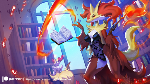 2021 5_fingers alanscampos anthro bookshelf braixen clothing delphox detailed_background digital_media_(artwork) duo eyebrows female fingers furniture hi_res inside lingerie pokemon_(species) red_eyes solo_focus text url video_games // 1800x1013 // 1.3MB