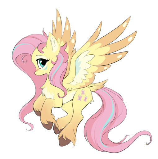 2018 cutie_mark digital_media_(artwork) equid equine feathered_wings feathers female feral fluttershy_(mlp) fur hair hi_res hioshiru horse long_hair mammal pegasus simple_background solo white_background wings // 1197x1205 // 373KB