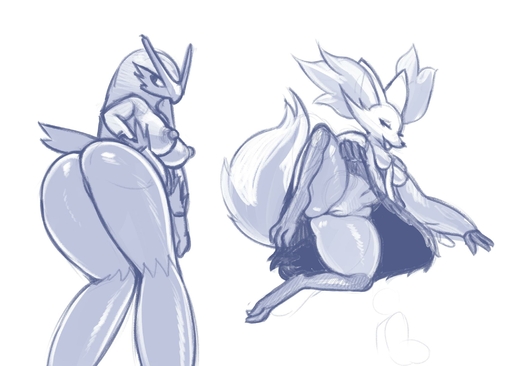 3_toes anthro avian beak bent_over big_tail bird blaziken blue_and_white bottomwear breasts butt canid cheek_tuft chelodoy clothed clothing clothing_lift delphox ear_tuft erect_nipples facial_tuft feet female fluffy fluffy_tail genitals greyscale half-closed_eyes hi_res long_tail looking_back mammal monochrome narrowed_eyes nipples no_underwear non-mammal_breasts pokemon_(species) presenting presenting_hindquarters presenting_pussy pseudo_clothing pussy short_tail simple_background skirt skirt_lift solo spread_legs spreading thick_thighs toes tuft upskirt video_games white_background wide_hips // 2100x1500 // 173.3KB