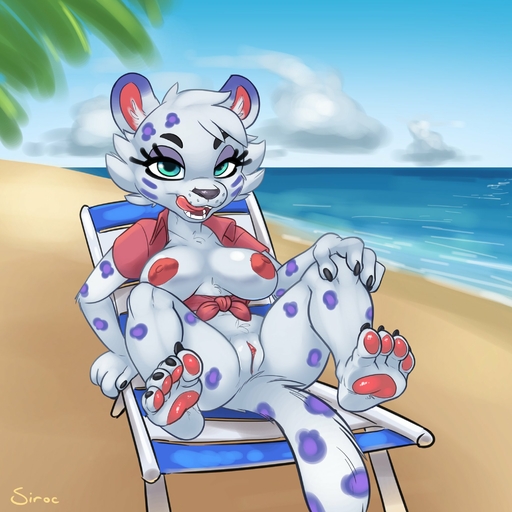 1:1 anthro beach beach_chair bianca_(animal_crossing) breasts clitoral_hood clitoris clothing feet felid female genitals hi_res humanoid_genitalia humanoid_pussy licking licking_lips looking_at_viewer mammal nipples palm_tree pantherine pawpads plant presenting presenting_pussy pussy seaside shirt siroc sitting snow_leopard solo spread_legs spreading tied_shirt toes tongue tongue_out topwear tree video_games // 2067x2067 // 348.2KB