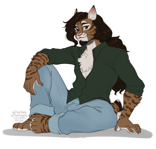 2020 4_toes 5_fingers anthro brown_body brown_eyes brown_fur brown_hair digital_media_(artwork) feet felid feline fingers fur hair hi_res kittydee lynx male mammal pink_nose sitting solo toes // 1280x1222 // 550KB