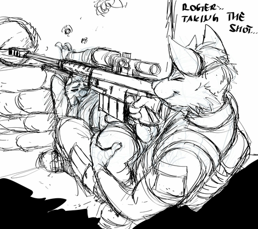 2021 anthro balls bunker canid canine canis fox fox_mccloud genitals gun hi_res hladilnik humor male malemale mammal monochrome nintendo ranged_weapon rifle sketch sniper_rifle soldier star_fox tzarvolver video_games warrior weapon wolf wolf_o'donnell // 1440x1280 // 392.6KB