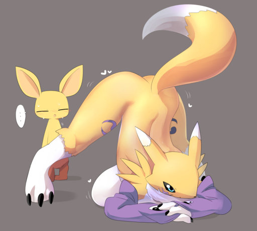 anthro ass_up bandai_namco big_breasts breasts digimon digimon_(species) duo fur hi_res jack-o'_crouch_pose lets0020 male neemon renamon yellow_body yellow_fur // 1500x1350 // 777.9KB