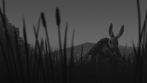16:9 2020 ambiguous_gender anthro backpack clothed clothing detailed_background fully_clothed fur grass greyscale ipoke lagomorph leporid low-angle_view mammal monochrome mountain outside plant rabbit sky solo tree widescreen // 1200x675 // 180.4KB