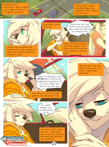 2018 5_fingers ambiguous_gender anthro black_nose blue_eyes breasts car clothed clothing comic day detailed_background digital_media_(artwork) domestic_cat duo english_text estella_(zummeng) evie_(zummeng) felid feline felis female fingers fur hair hi_res hoodie mammal outside pantherine profanity smile text tiger topwear vehicle white_body white_fur white_hair zummeng // 1189x1600 // 1.0MB
