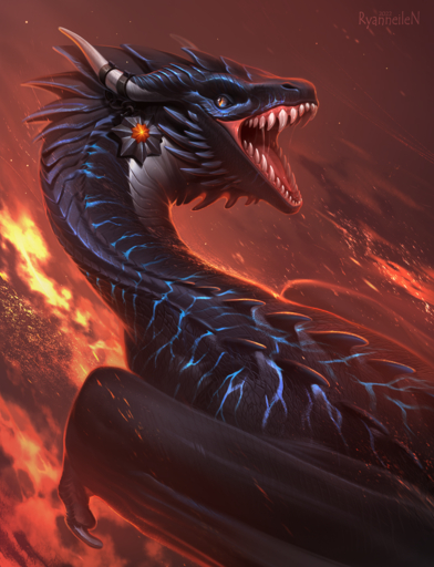 2022 claws digital_media_(artwork) dragon hi_res hioshiru horn membrane_(anatomy) membranous_wings open_mouth scales scalie spines teeth tongue western_dragon wings // 979x1280 // 1.5MB