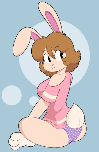 absurd_res anthro breasts butt clothing crossed_legs female hair hi_res kabula_(artist) lagomorph leporid looking_back mammal panties rabbit shirt sitting solo topwear underwear // 2152x3288 // 292KB