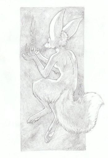 anthro canid canine conditional_dnp female fox fur greyscale hindpaw mammal monochrome nude paws portrait pose runes sefeiren simple_background sketch solo // 700x1027 // 153KB