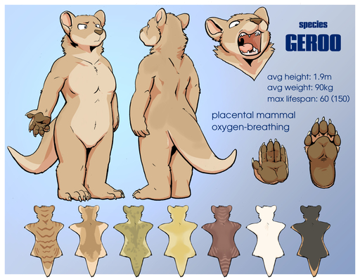 2017 5_fingers 5_toes anthro biped butt carnivore digital_media_(artwork) english_text feet fingers fur geroo male mammal model_sheet nude open_mouth paws plantigrade rick_griffin solo species_sheet standing tan_body tan_fur text toes // 1320x1020 // 764.6KB