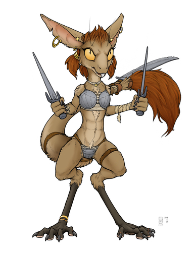 2019 4_toes abs anthro armor bikini_armor biped brown_body brown_fur claws clothing digital_media_(artwork) digitigrade ear_piercing ear_ring ecmajor feet female fur hair hi_res holding_object holding_weapon mammal midriff navel out-of-placers piercing simple_background solo standing tail_tuft toes tuft valsalia warrior weapon webcomic webcomic_character yinglet // 1209x1610 // 954.4KB