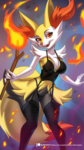 2019 4_fingers 9:16 absurd_res alanscampos amber_eyes anthro braixen breasts canid clothed clothing digital_media_(artwork) dipstick_tail fangs female fingers fire hi_res holding_object inner_ear_fluff lingerie looking_at_viewer mammal markings multicolored_tail open_mouth open_smile pokemon_(species) smile solo stick tail_markings text tuft url video_games // 1575x2800 // 1.9MB