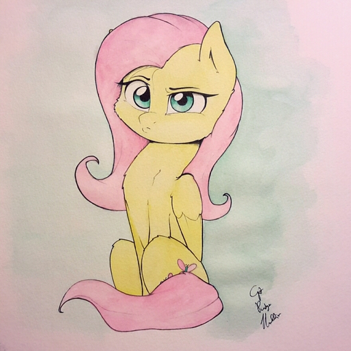 2015 equid equine feathered_wings feathers female feral fluttershy_(mlp) friendship_is_magic hasbro hi_res horse mammal my_little_pony painting_(artwork) pegasus pudgeruffian solo traditional_media_(artwork) watercolor_(artwork) wings yellow_body yellow_feathers // 1761x1762 // 2.1MB
