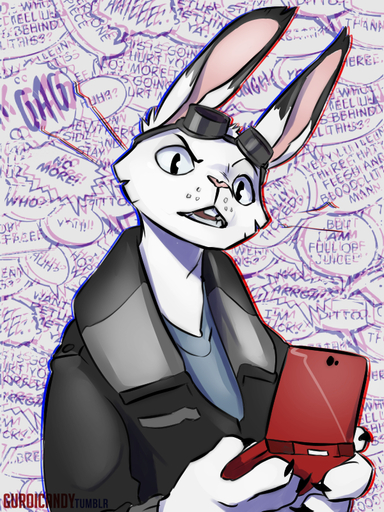 3:4 anthro clothed clothing eyewear goggles grungecandy lagomorph leporid looking_at_viewer male mammal nintendo nintendo_ds nintendo_ds_family open_mouth rabbit solo video_games // 600x800 // 604.0KB