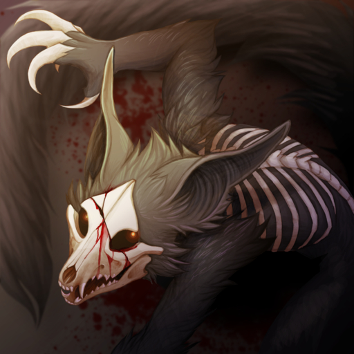 1:1 anthro big_tail biped black_body black_fur blood blood_from_head blood_splatter bodily_fluids bone cadaver_(skulldog) canid canine canis claws demon digital_media_(artwork) fur glowing glowing_eyes hi_res male mammal open_mouth skeleton skull skull_face skull_head skulldog_(species) solo spirit white_claws wingedwolf94 wolf wounded // 2000x2000 // 2.7MB