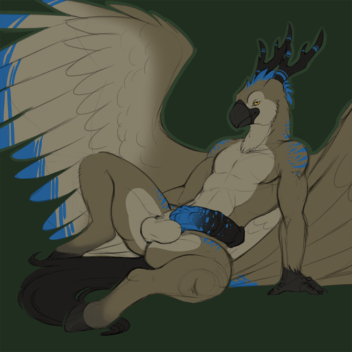 1:1 abs animal_genitalia animal_penis anthro antlers athletic avian balls beak biceps big_penis biped black_penis blue_body blue_penis brown_body butt claws conditional_dnp equine_penis erection european_mythology feathered_wings feathers fur genitals greek_mythology green_background grin hippogriff hooves horn hybrid male markings muscular muscular_anthro mythological_avian mythology nude pecs penis pose presenting sheath simple_background sitting sketch smile solo spread_legs spreading stripes tojo_the_thief vein wings yellow_eyes // 1080x1080 // 452.2KB