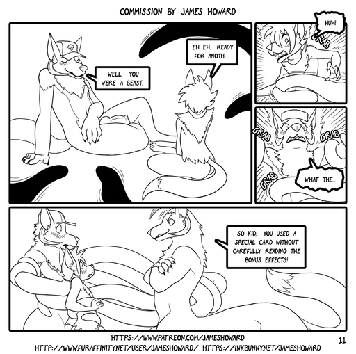 2017 amao anthro ash_ketchum back_tentacles black_nails blush canid canine canis clothing colored_nails comic dialogue digital_drawing_(artwork) digital_media_(artwork) domestic_dog english_text erection genitals group hat headgear headwear hi_res james_howard knot male mammal monochrome mostly_nude nails nude penis simple_background sitting speech_bubble tentacles text url vein veiny_penis video_games white_background wolf // 1821x1809 // 1010.1KB