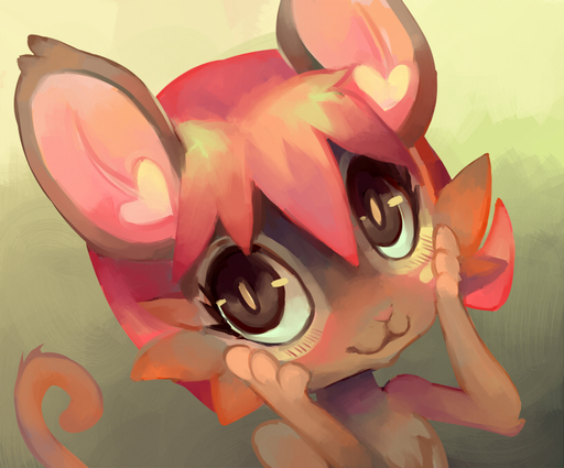 <3 ambiguous_gender anthro blush brown_body brown_eyes brown_fur fur grimart hair mammal mouse murid murine pink_ears pink_hair rodent simple_background smile solo // 814x676 // 428.4KB