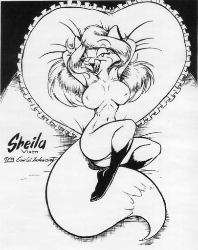 1994 anthro bed bedroom_eyes big_breasts breasts canid canine eric_schwartz female fluffy fluffy_tail fox fur furniture hair half-closed_eyes hi_res licking licking_lips line_art long_hair lying mammal monochrome narrowed_eyes naturally_censored navel nipple_tuft nude on_back on_bed seductive self_lick sheila_vixen solo tongue tongue_out tuft // 1395x1762 // 838.5KB