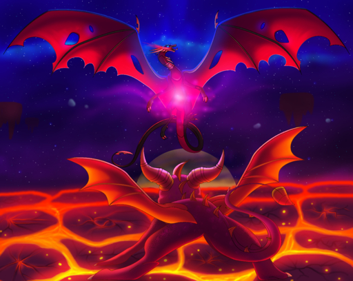 2019 absurd_res activision claws cosmic_background cynder digital_media_(artwork) dragon duo female feral hi_res horn male membrane_(anatomy) membranous_wings open_mouth plaguedogs123 scales scalie solo spines spyro spyro_the_dragon teeth tongue video_games western_dragon wings // 3735x2977 // 7.5MB