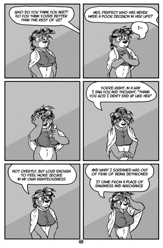 2016 angry anthro bodily_fluids bottomless casual_exposure clothed clothing comic contrite crying dialogue digital_media_(artwork) eliza_jones english_text female fur greyscale hair hi_res mammal monochrome rick_griffin speech_bubble tears text ursid // 875x1333 // 420.1KB