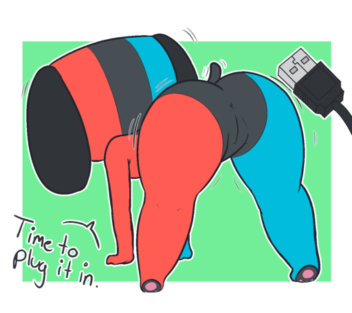 all_fours animate_inanimate anthro anus bent_over big_butt butt cable canid dialogue english_text female flat_chested genitals mammal nintendo nintendo_switch nude pawpads plug pussy rear_view short_stack simple_background smolseto solo switch_dog text thick_thighs usb usb_cable video_games wide_hips // 1268x1128 // 118.0KB