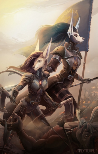 2018 anthro anthro_on_anthro armor arrow axe banner canid canine canis clothed clothing coyote day detailed_background digital_media_(artwork) dominant duo female flag fur green_eyes group hair hi_res holding_object holding_weapon jackal jacktor jessica_vega long_ears male mammal melee_weapon mindmachine outside ranged_weapon rela standing troll tusks video_games weapon were werecanid worgen yellow_eyes // 816x1280 // 191.8KB