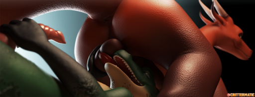 3d_(artwork) anthro ball_lick balls butt crittermatic digital_media_(artwork) dragon duo feral genitals kobold licking male malemale oral sex tongue tongue_out // 1300x497 // 863.1KB