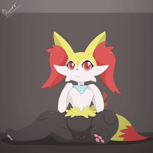 2d_animation animated anthro braixen clothing dengon female first_person_view frame_by_frame genitals looking_at_viewer loop panties paws plump_labia pokemon_(species) puffy pussy red_eyes simple_background sitting_on_ground solo thick_thighs underwear underwear_on_head video_games what // 750x750 // 794.5KB