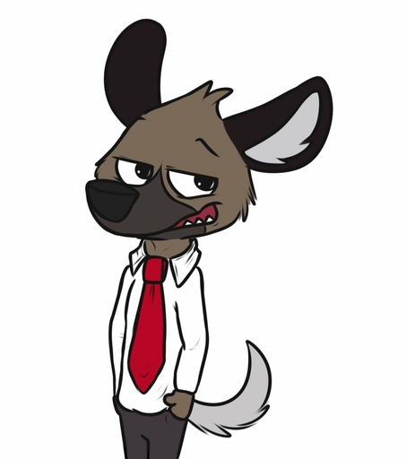 anthro black_body black_fur black_nose bottomwear brown_body brown_fur cheek_tuft clothed clothing dress_shirt eyebrows facial_tuft fully_clothed fur grey_bottomwear grey_clothing grey_tail haida half-closed_eyes hand_in_pocket hands_in_both_pockets head_tuft hyaenid inner_ear_fluff looking_at_viewer male mammal multicolored_body multicolored_fur narrowed_eyes necktie open_mouth open_smile pants pockets rotten_robbie shirt simple_background smile solo spotted_hyena standing teeth topwear tuft two_tone_body two_tone_fur white_background white_clothing white_topwear // 1041x1176 // 57.4KB