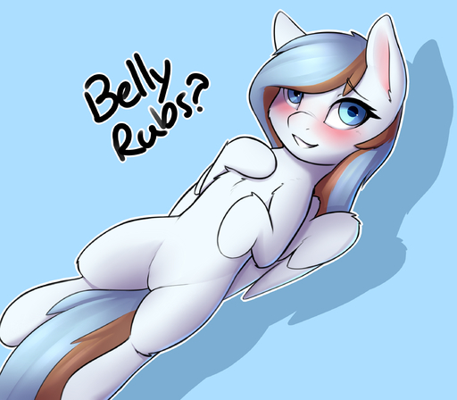 blue_background blue_eyes blue_hair equid equine fan_character featureless_crotch female feral fur hair hasbro hi_res hooves horse looking_at_viewer mammal my_little_pony pegasus pudgeruffian simple_background smile solo white_body white_fur wings // 2400x2100 // 1.9MB